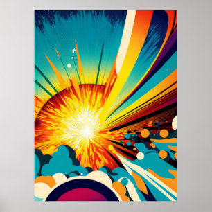 Futuristic Earth and Sun Line Art Retro Wall Art