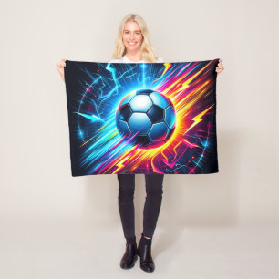Futuristic Electric Football Soccer Ball Lightning Fleece Blanket