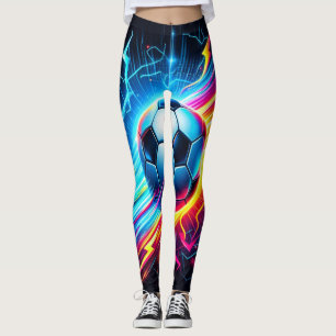 Futuristic Electric Football Soccer Ball Lightning Leggings