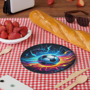 Futuristic Electric Football Soccer Ball Lightning Paper Plate