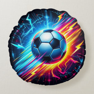 Futuristic Electric Football Soccer Ball Lightning Round Cushion