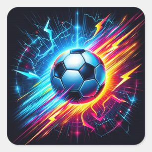 Futuristic Electric Football Soccer Ball Lightning Square Sticker