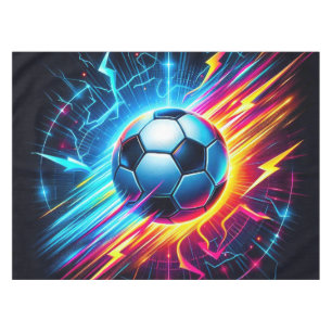 Futuristic Electric Football Soccer Ball Lightning Tablecloth