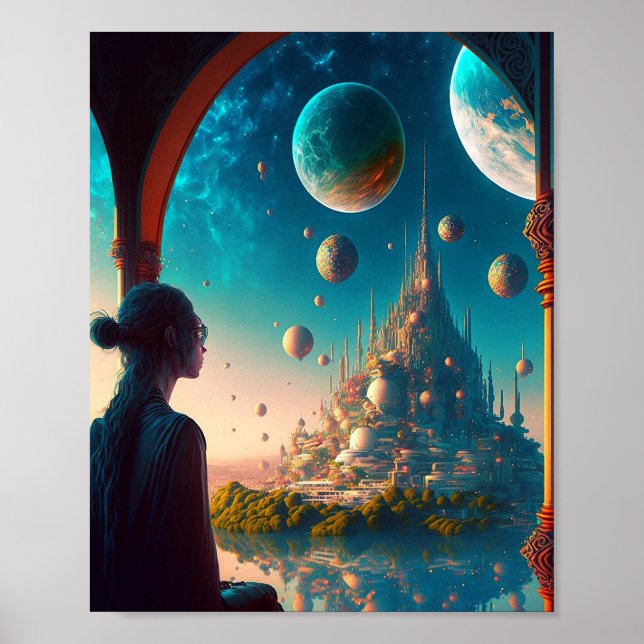 Futuristic Fantasy Castle Landscape Poster (Front)