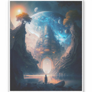 Futuristic Fantasy Castle Landscape Sticker