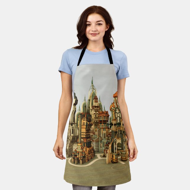Futuristic Fantasy City Sci Fi Skyline Art Apron (Worn)