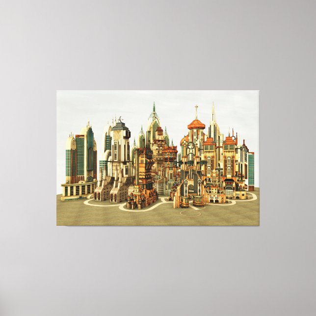 Futuristic Fantasy City Sci Fi Skyline Art Canvas Print (Front)