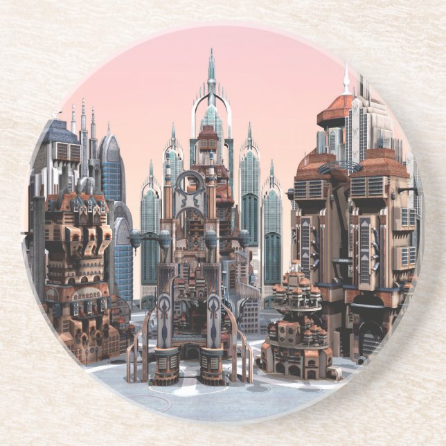 Futuristic Fantasy City Sci Fi Skyline Art Coaster (Front)