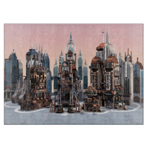 Futuristic Fantasy City Sci Fi Skyline Art Cutting Board