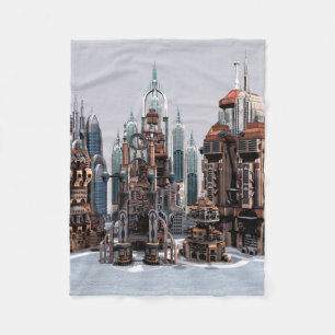 Futuristic Fantasy City Sci Fi Skyline Art Fleece Blanket