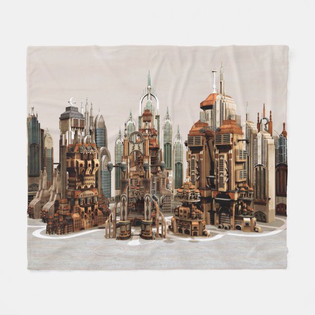 Futuristic Fantasy City Sci Fi Skyline Art Fleece Blanket (Front (Horizontal))