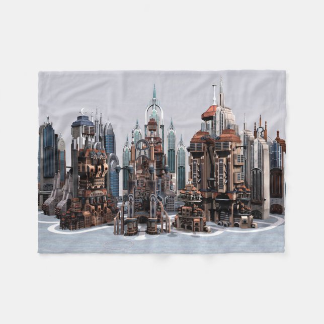 Futuristic Fantasy City Sci Fi Skyline Art Fleece Blanket (Front (Horizontal))