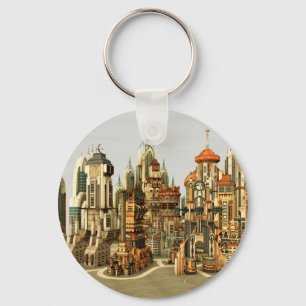 Futuristic Fantasy City Sci Fi Skyline Art Key Ring