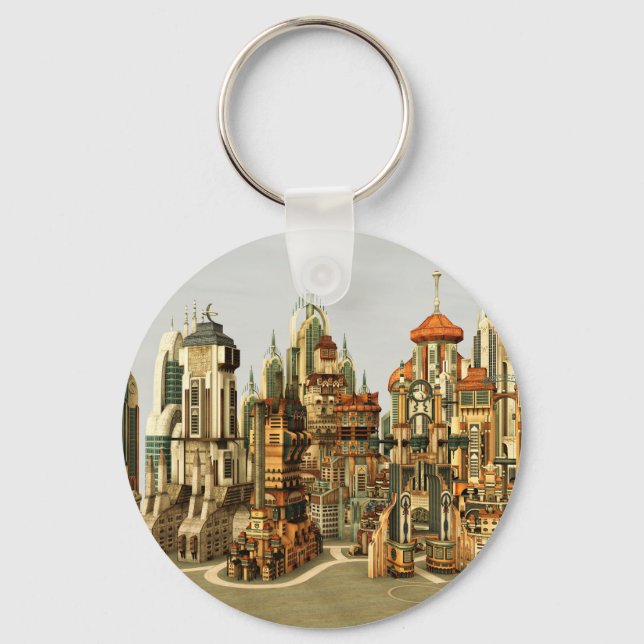 Futuristic Fantasy City Sci Fi Skyline Art Key Ring (Front)
