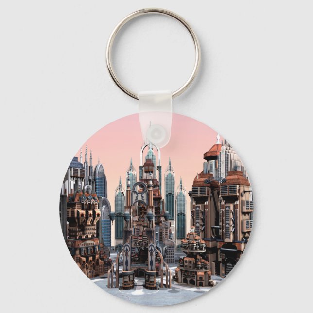 Futuristic Fantasy City Sci Fi Skyline Art Key Ring (Front)