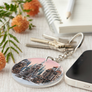 Futuristic Fantasy City Sci Fi Skyline Art Key Ring