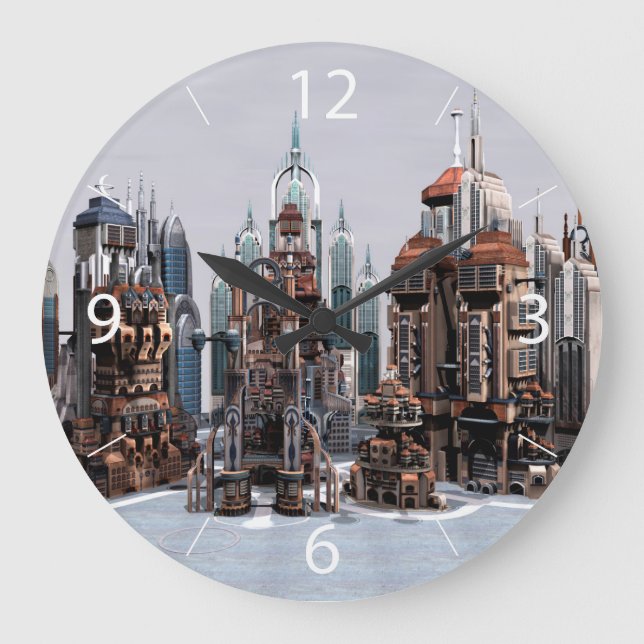 Futuristic Fantasy City Sci Fi Skyline Art Large Clock (Front)