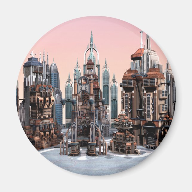 Futuristic Fantasy City Sci Fi Skyline Art Magnet (Front)