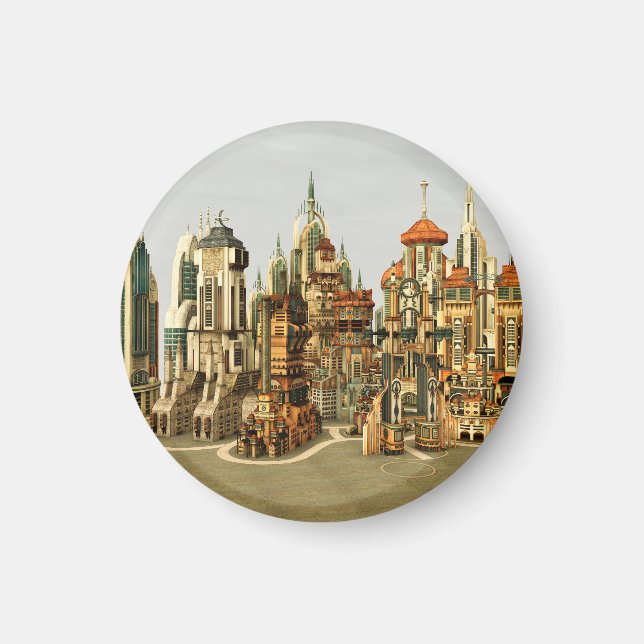 Futuristic Fantasy City Sci Fi Skyline Art Magnet (Front)