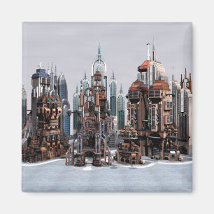 Futuristic Fantasy City Sci Fi Skyline Art Magnet