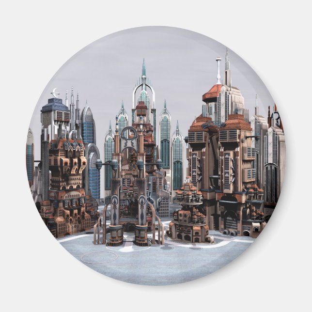 Futuristic Fantasy City Sci Fi Skyline Art Magnet (Front)