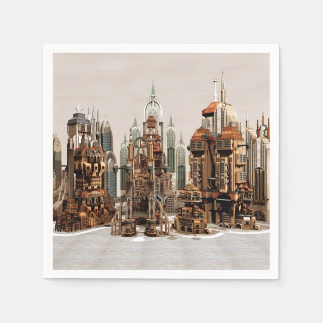 Futuristic Fantasy City Sci Fi Skyline Art Napkin (Front)