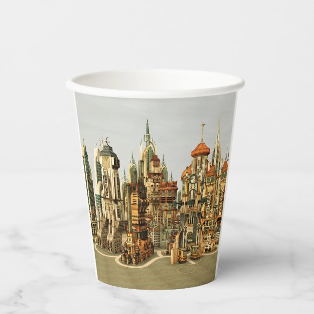 Futuristic Fantasy City Sci Fi Skyline Art Paper Cups (Front)