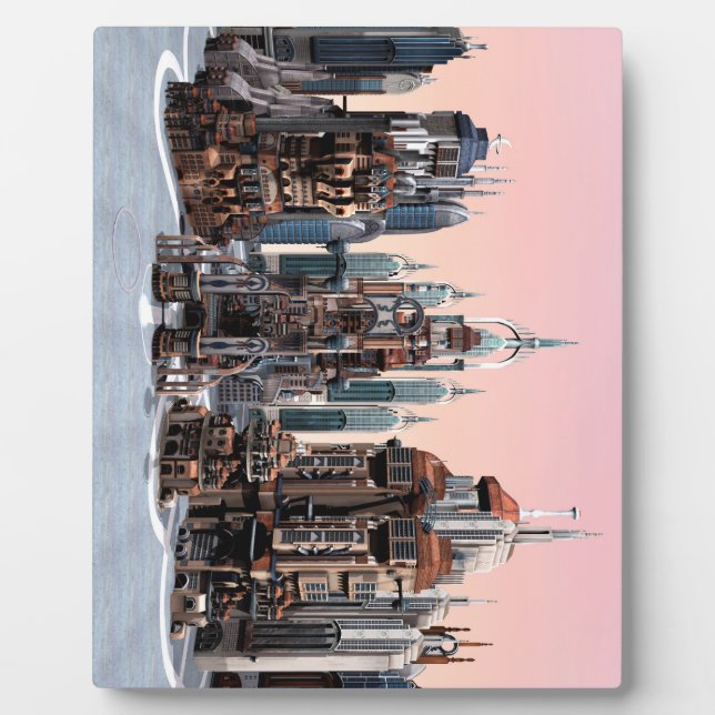 Futuristic Fantasy City Sci Fi Skyline Art Plaque (Front)