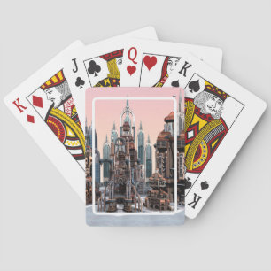 Futuristic Fantasy City Sci Fi Skyline Art Playing Cards