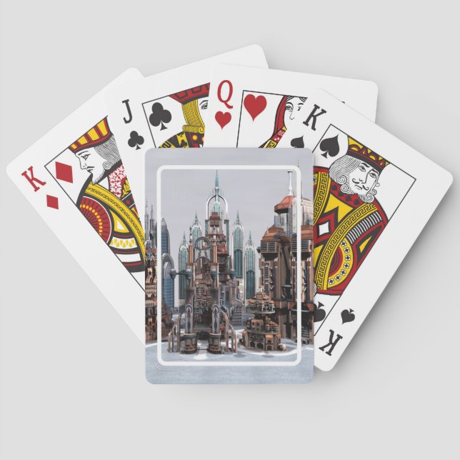 Futuristic Fantasy City Sci Fi Skyline Art Playing Cards (Back)