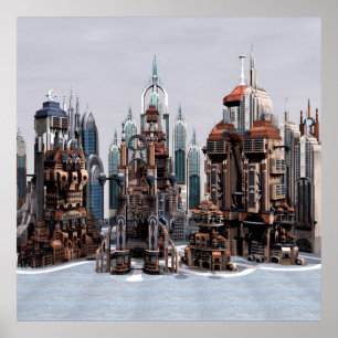 Futuristic Fantasy City Sci Fi Skyline Art Poster