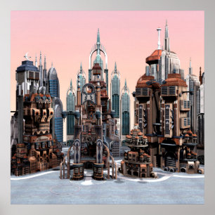 Futuristic Fantasy City Sci Fi Skyline Art Poster
