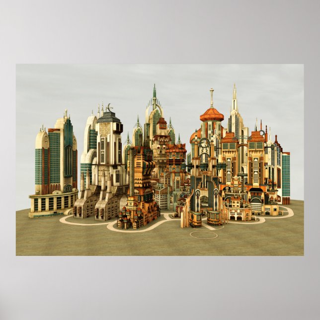 Futuristic Fantasy City Sci Fi Skyline Art Poster (Front)
