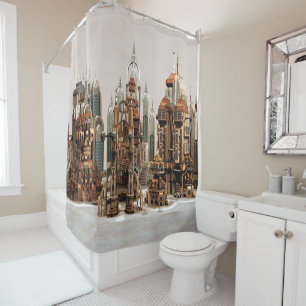 Futuristic Fantasy City Sci Fi Skyline Art Shower Curtain