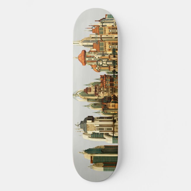 Futuristic Fantasy City Sci Fi Skyline Art Skateboard (Front)
