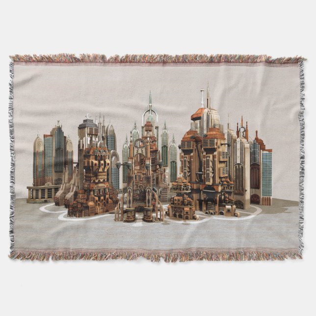 Futuristic Fantasy City Sci Fi Skyline Art Throw Blanket (Front)