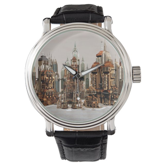 Futuristic Fantasy City Sci Fi Skyline Art Watch (Front)