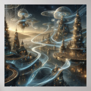 Futuristic Fantasy Space City Streams Poster