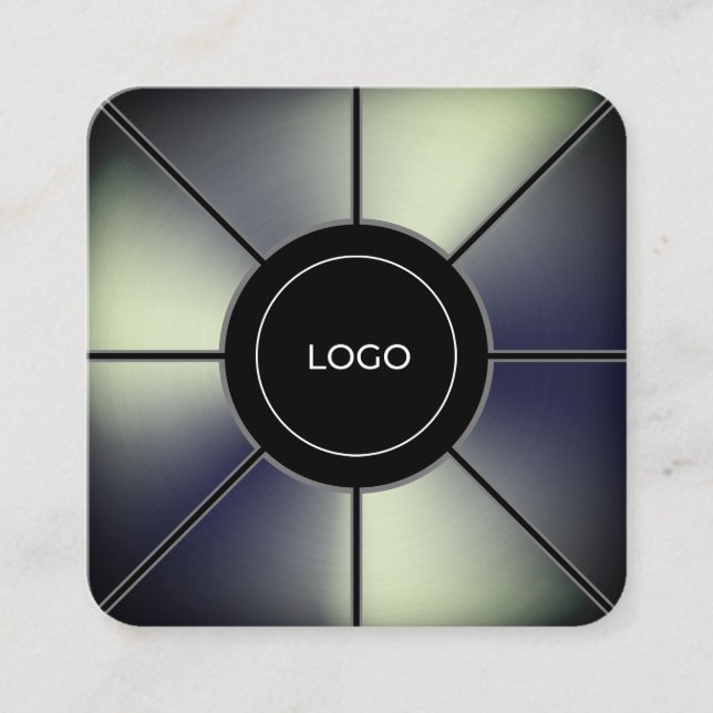 Futuristic faux metal texture frame square busines business card (Front)