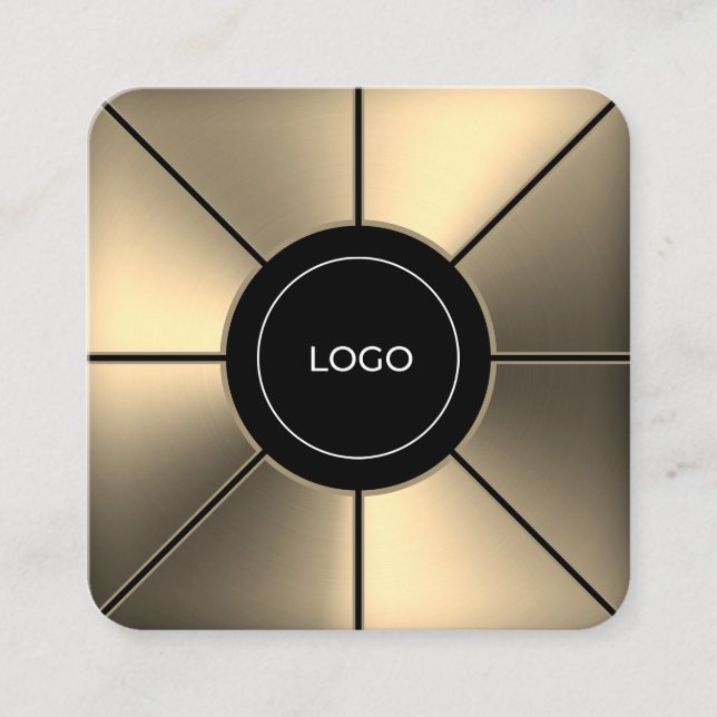 Futuristic faux metal texture frame square business card (Front)