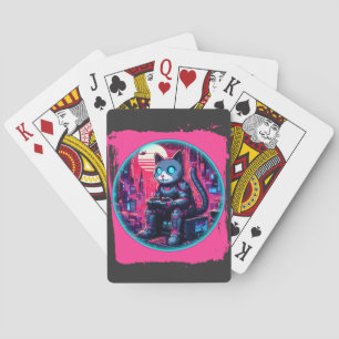 Futuristic Feline Tech Playing Cards