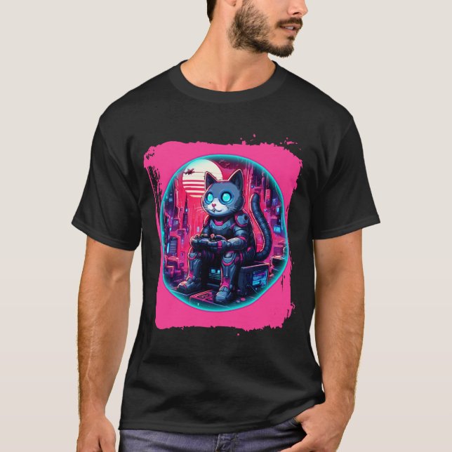 Futuristic Feline Tech T-Shirt (Front)
