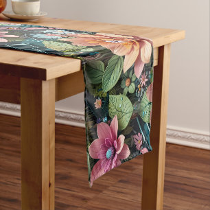 Futuristic floral landscapes pattern design medium table runner