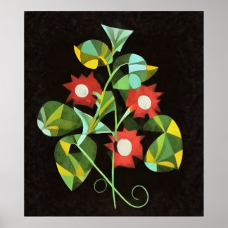Futuristic Floral Morning Glory Abstract Art Poster