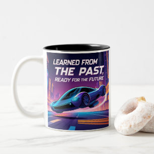 Futuristic Flying Car with Inspirational Quote Two-Tone Coffee Mug