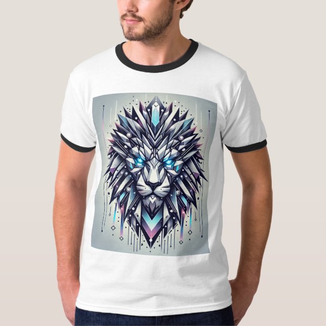 "Futuristic Geometric Lion - Holographic Power" T-Shirt (Front)