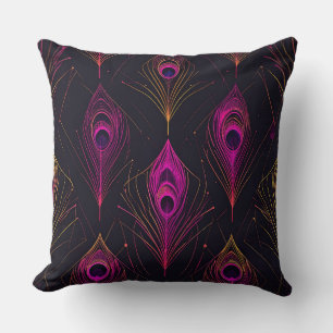 Futuristic Geometric Peacock & Neon Pulse Pillow