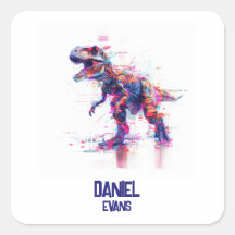 Futuristic Glitch T-Rex Dinosaur  With Kids Name