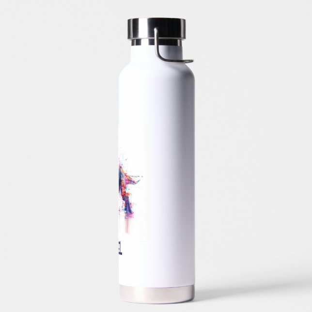 Futuristic Glitch T-Rex Dinosaur  With Kids Name Water Bottle (Left)