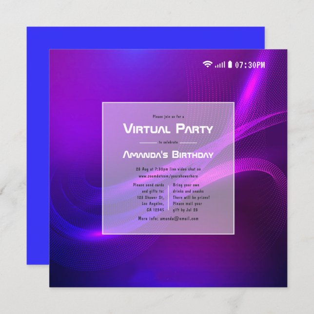 Futuristic Glow Virtual Birthday Party Invitation (Front/Back)